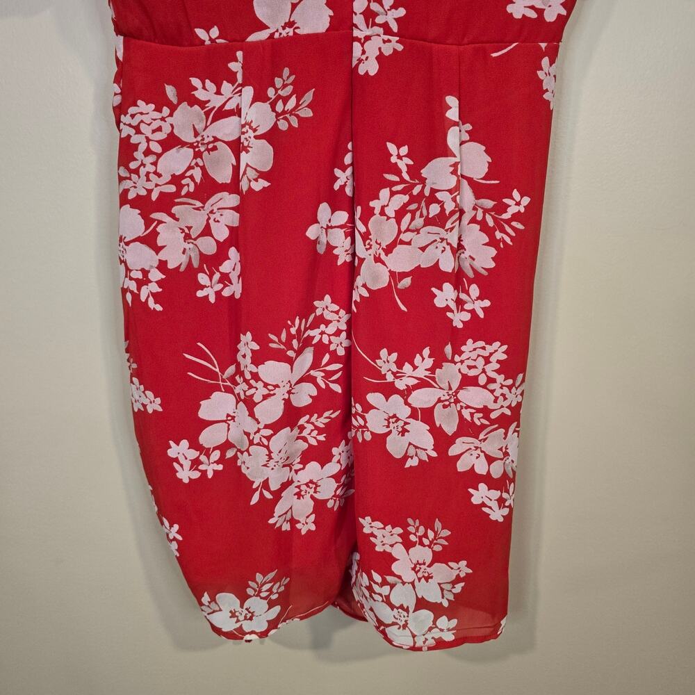 NEW NWT Women's Apricot Red & White Floral Ruch Front V-Neck Dress | Size 6 - Picture 9 of 13